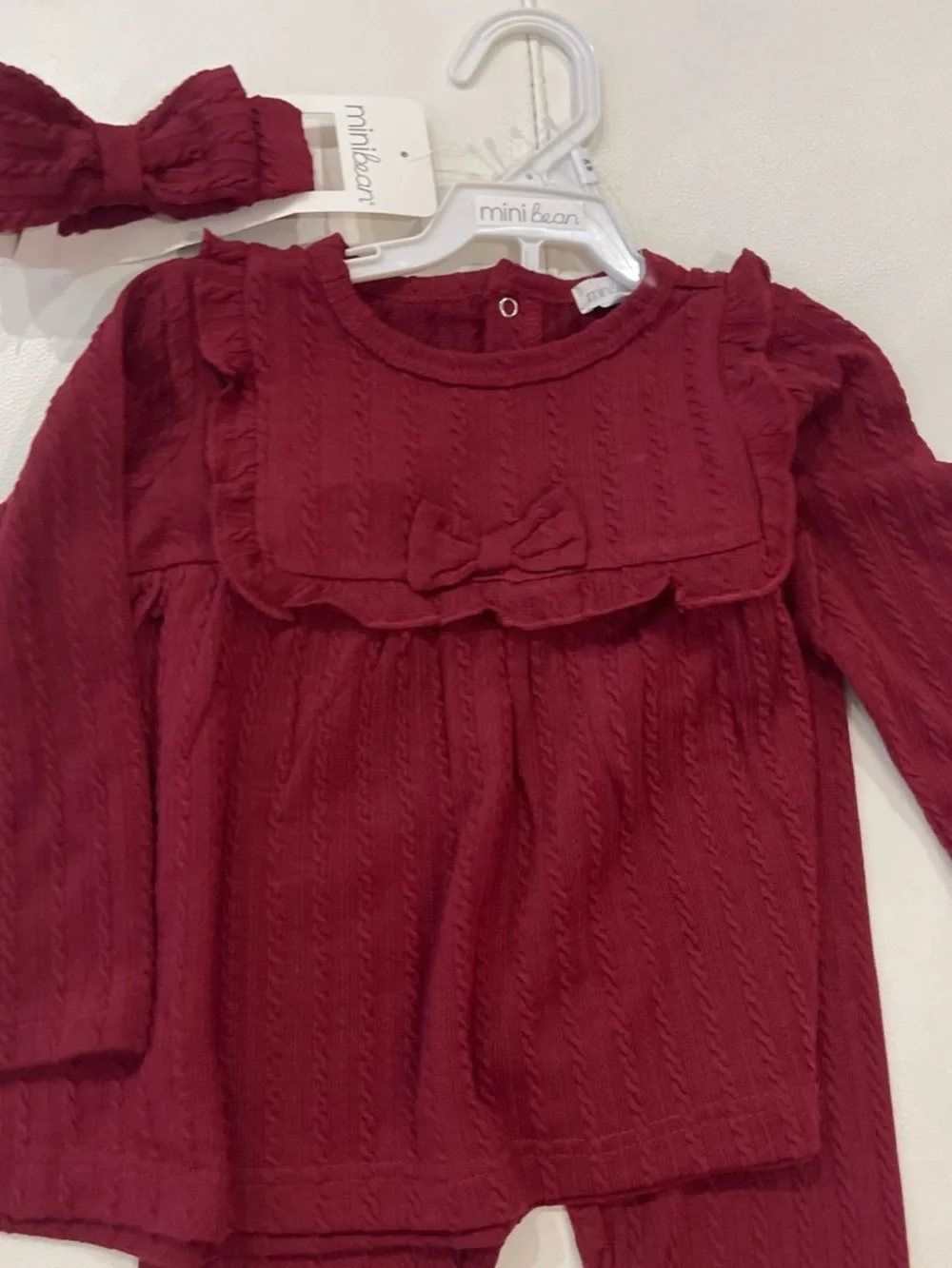 Burgundy Knit Ruffle Baby Pajama Set